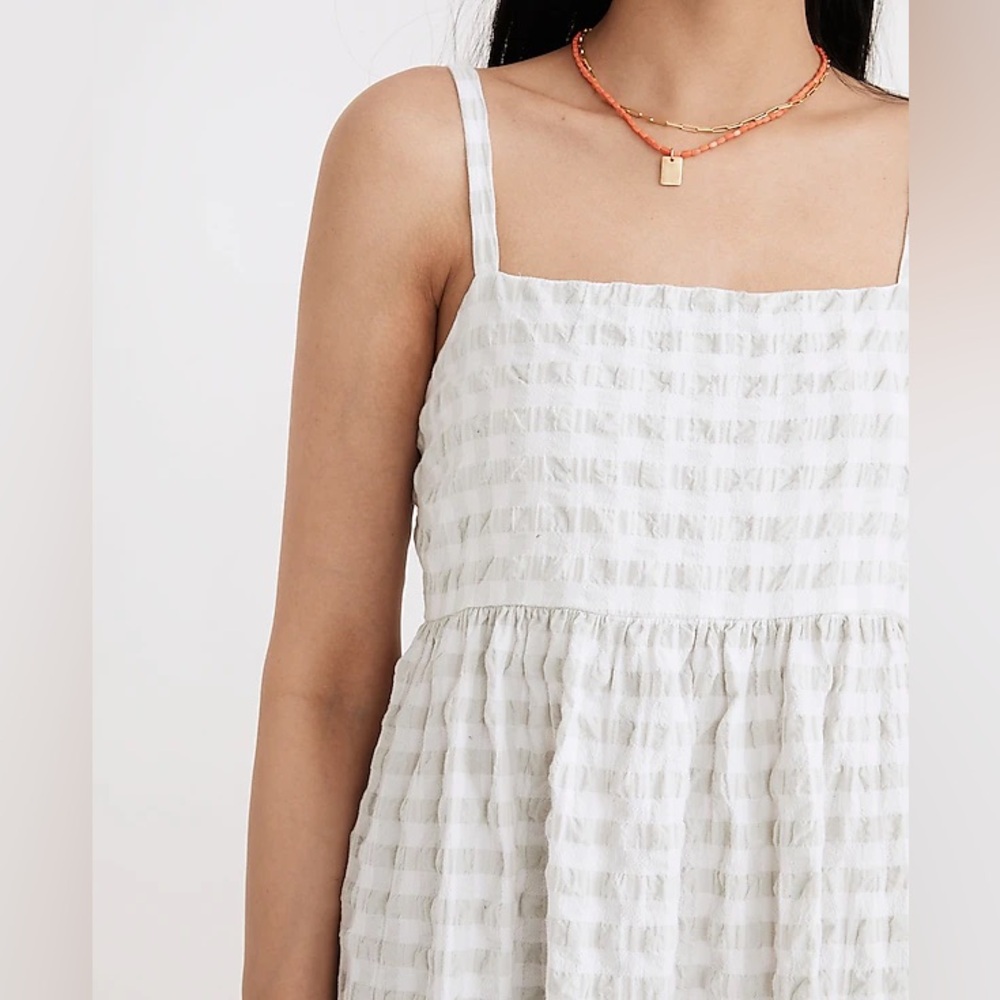Madewell Summertime Cami Midi Seersucker Gingham Empire Waist Dress